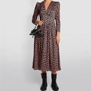 Sandro Midi Floral Dress with Puff Sleeve